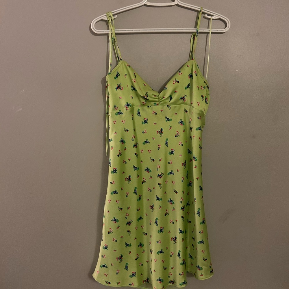 Zara Light Green Dress with Floral Patterns